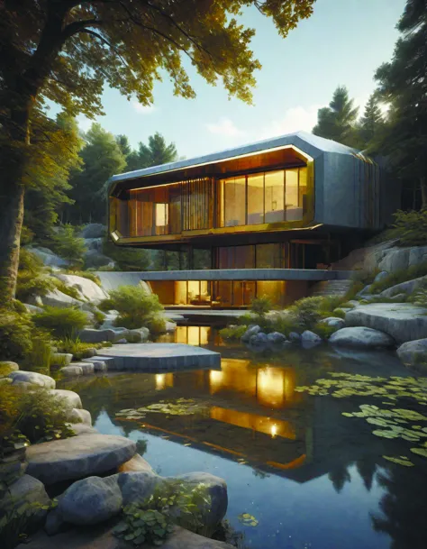 architectural sketch of a cottage lake,modernist design,award winning design 3D with thin porcelain pitting towards the camera,octane render,super clean,polished,shiny,golden LuxTechAI <lora:LuxTechAIv2p:0.8>,Brutalism <lora:Brutalism_new:0.7>,DonMPl4sm4T3chXL <lora:DonMPl4sm4T3chXL-000010:0.6>,TransformersStyle <lora:TransformersStyleXL-000009:0.5>,by diegocr