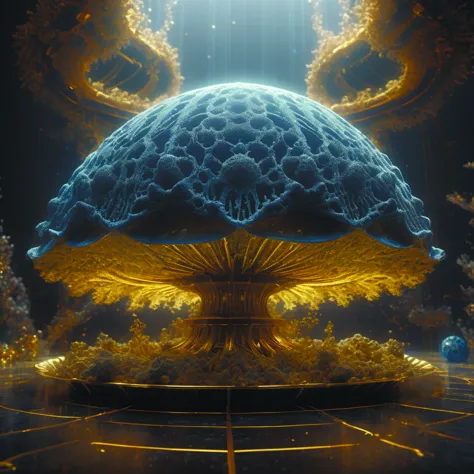 slime mold made of cellular automata according to golden ratio pattern floating in space. highly detailed 3d rendering in octane...