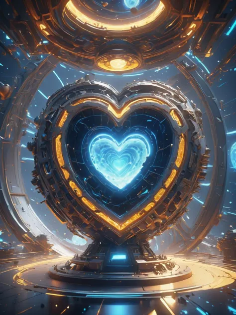 ((best quality)), ((masterpiece)), ((realistic,digital art)), (hyper detailed), DonMPl4sm4T3chXL hovering heart, scifi, tech, Lu...