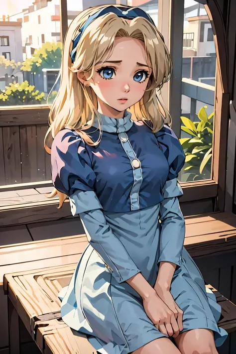 (masterpiece, best quality),1girl, <lora:maria_robotnik-v2:1> mariarobotnik, long hair, blonde hair, blue hair, hairband, blue dress, puffy sleeves