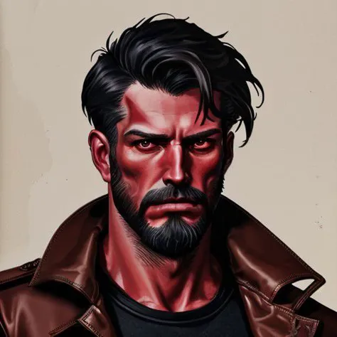 a painting of a man with a beard and a leather jacket