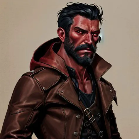 a man with a beard and a leather jacket