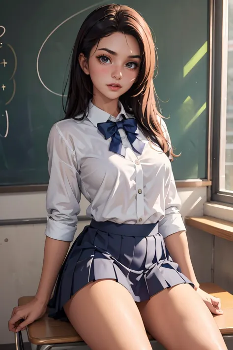 (masterpiece, best quality), 1girl, <lora:School Dress By Stable Yogi:1> school uniform, bow-tie, white shirt, pleated skirt