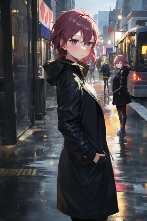 <lora:apstyle:0.9> apstylemasterpiece best quality 1girl
1girl,night city,rain,coat,hands in pockets