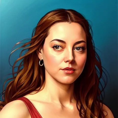 Perfectly-centered close up portrait-photograph of a real life aubreyplazav1-7375 wearing a shining red dress, descending from heaven, lifelike, super highly detailed, professional digital painting, artstation, concept art, Photorealism, HD quality, 8k resolution, beautiful, cinematic, art by artgerm and greg rutkowski and alphonse mucha and loish and WLOP