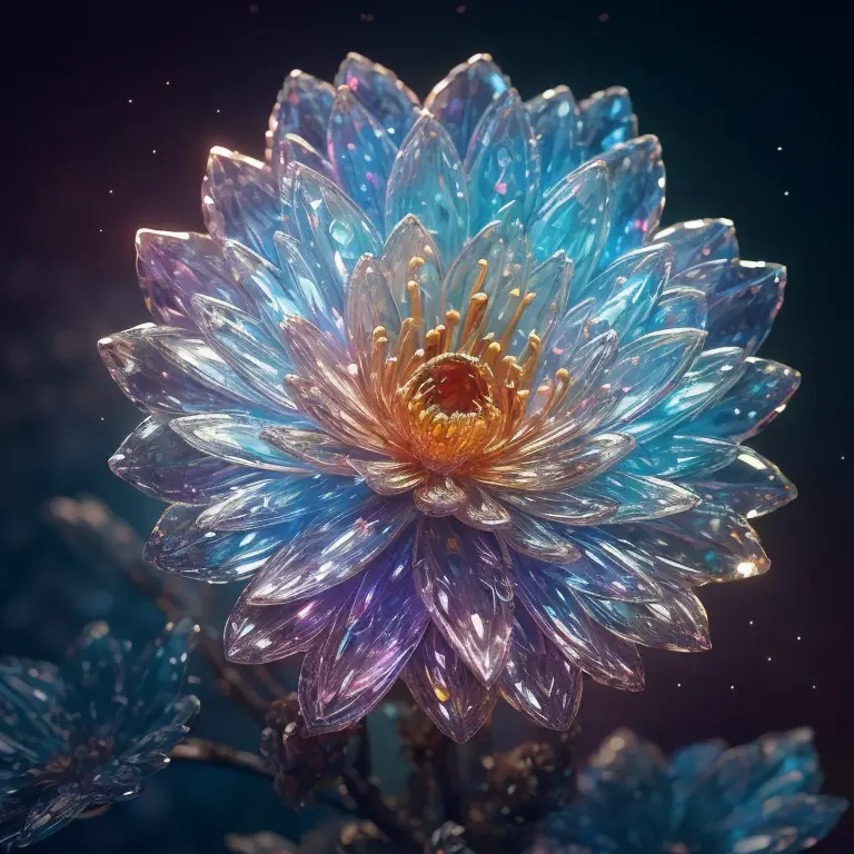 crystal blossom flower,
fantasy, galaxy, transparent, 
shimmering, sparkling, splendid, colorful, 
magical photography, dramatic lighting, photo realism, ultra-detailed, 4k, Depth of field, High-resolution
