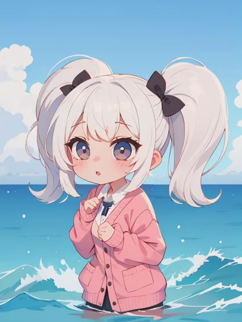 adorable chibi girl with white hair (mega twintails) <lora:mega_twintails-2.0:0.8>,
8k, masterpiece, highly detailed, solo,
ocea...
