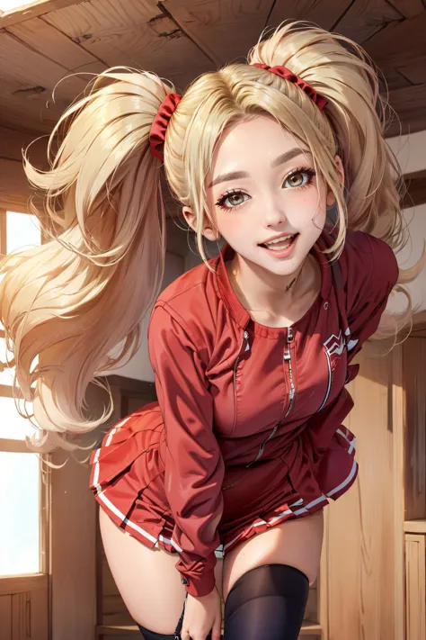 masterpiece, 1girl, Wide hips, , naughty smile, Skindentation, blush, 
mega twintails, blonde, cheerleader, \:D, jumping, (big hair), action shot, from below <lora:mega_twintails-1.1:0.8>
<lora:MaliAzul_2.0:0.9>