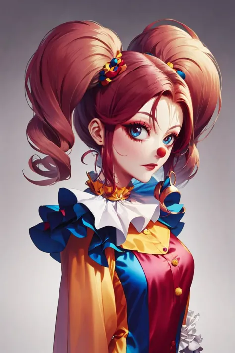 <lora:mega_twintails-2.0:1>,mega twintails,<lora:ClownFashion:1>, ClownFashion,