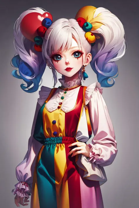 <lora:mega_twintails-2.0:1>,mega twintails,<lora:ClownFashion:1>, ClownFashion,, <lora:GoodHands-beta2:1>,nice hands,perfect han...