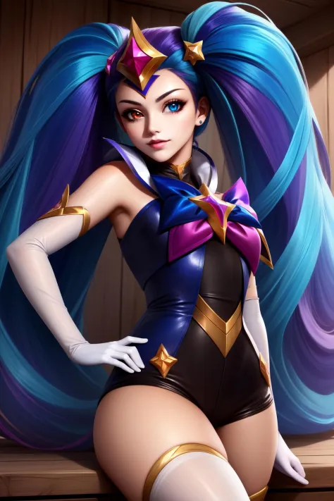 (masterpiece, best quality),  intricate details,
1girl,    <lora:starguardianzoe:0.8> starguardianzoe, (white thighhighs, elbow gloves, hair ornament, star guardian \(league of legends\), chocker, multicolored hair, blue hair, purple hair, long hair, heterochromia), 
 <lora:mega_twintails-1.1:0.8> mega twintails, big hair, long hair, very long hair,