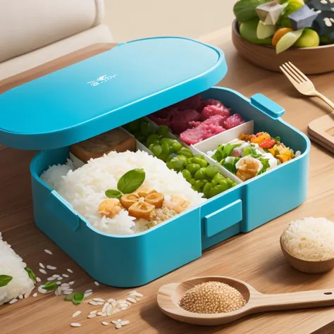 high quality, colorful, 8k, highly detailed, masterpiece,bentobox full of rice