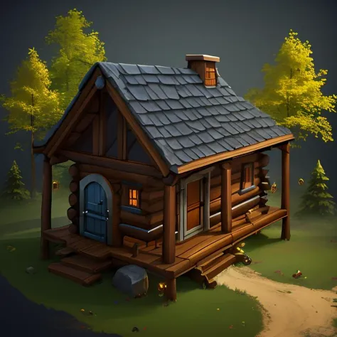 <lora:Isometric_Setting:0.7>Isometric_Setting, dark fantasy, wood cabin, 2 floors, forest on the background, 4k, 8k, high detail...