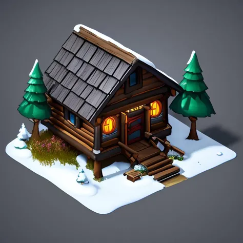 a close up of a small cabin with a snow covered roof