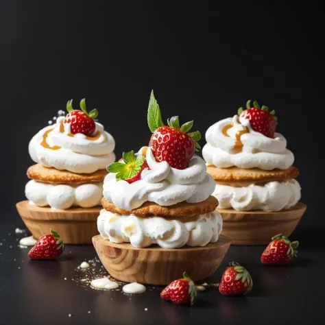 food, black background,simple background,masterpiece, high quality, best quality, strawberries with cream, foodphoto, <lora:food...