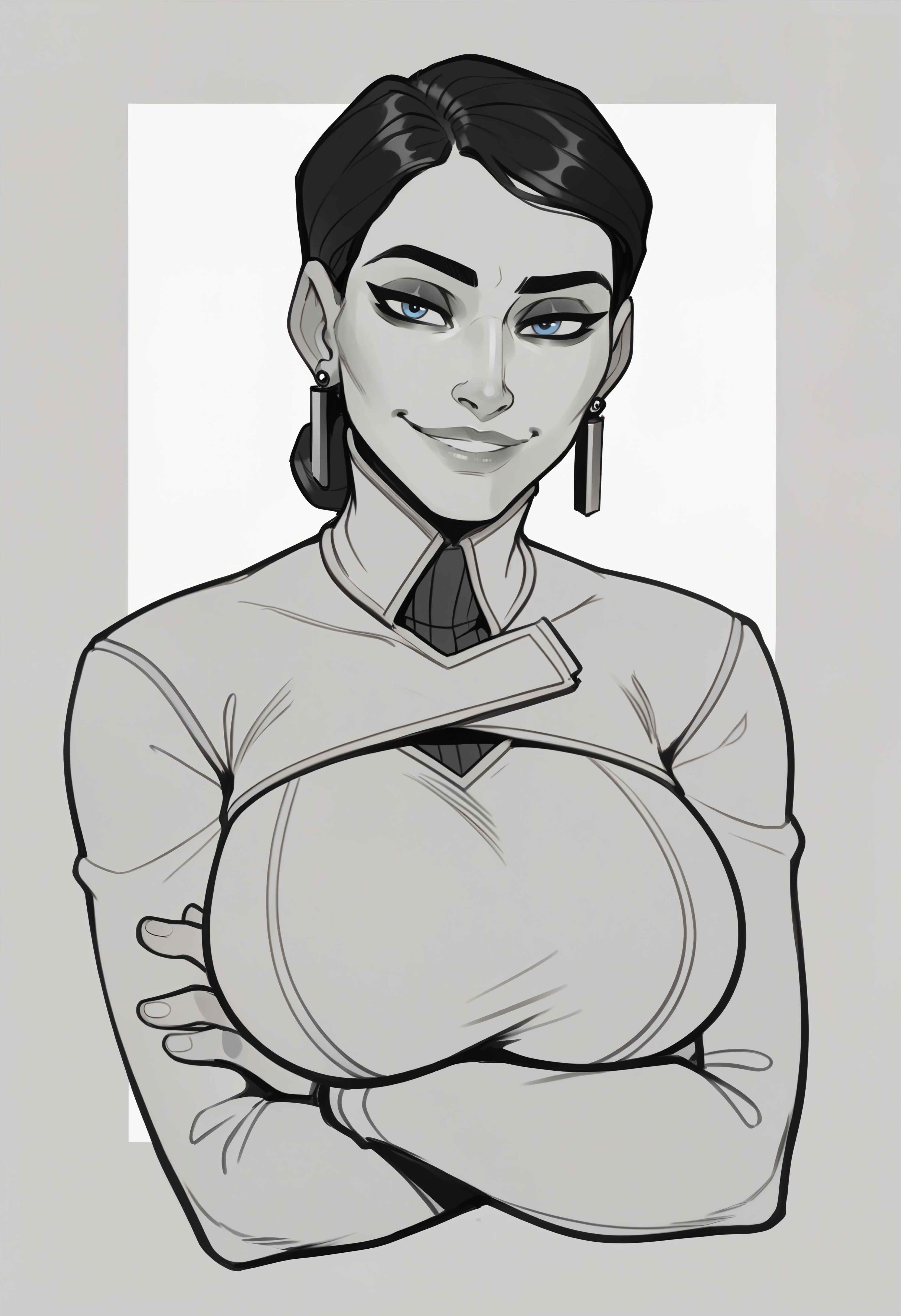 A drawing of a woman with a big breast and a tie - SeaArt AI