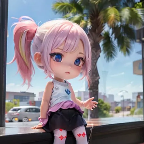 stitches,Big head doll, big head, small body, cute,Doll Body,Empty-handed,No items in hand,No object in front of you,
Big head doll,big head, small body, Mini Body,top-heavy,cute,Doll Body,Short hands, short feet,Short legs,
(masterpiece:1.331), best quality,
1 girl,
white skirt,white shoes,Knee socks,backpack,car,
grass, (masterpiece:1.331), best quality,
(small tank:1.7),(1girl),solo,
(deep pink hair:1.331), (high ponytail hair:1.21),(disheveled hair:1.331), long bangs,(white hair:1.331), multicolored hair,shirt,skirt,
beautiful detailed eyes,purple|red eyes),cat eye,
expressionless,
stand top tank,
(small tank:1.7), cherry blossoms, falling flowers,