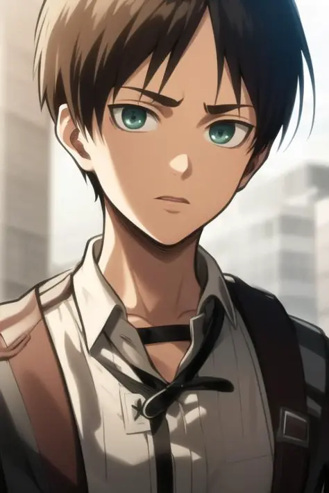 masterpiece, best quality, high quality, 1boy, solo, male focus, looking at viewer, upper body, <lora:eren_yeager:0.78>, eren_yeager,