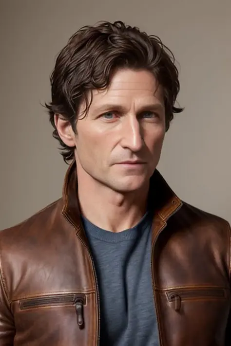 Highly detailed RAW color photo, (clothed), of [Todd Howard:God:12], (wearing brown leather jacket), (highly detailed, fine deta...