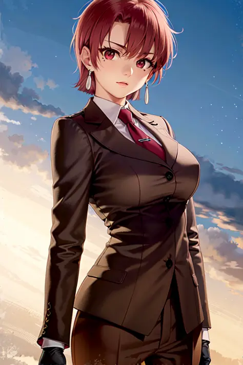 (masterpiece, best quality:1.2), bazett, fgo, 1girl, solo, short hair, red hair, bangs, red eyes, mole under eye, large breasts,...