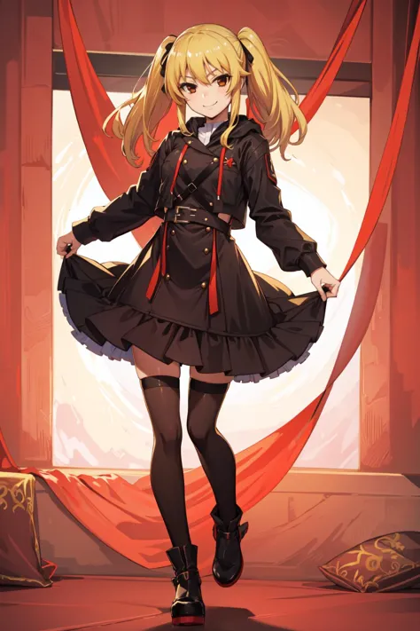 masterpiece, best quality, 1girl, solo, saotome mary, twintails, blonde hair, brown eyes, <lora:Kizuki - Kakegurui Saotome Mary LoRA:0.5>, evil smile, full body