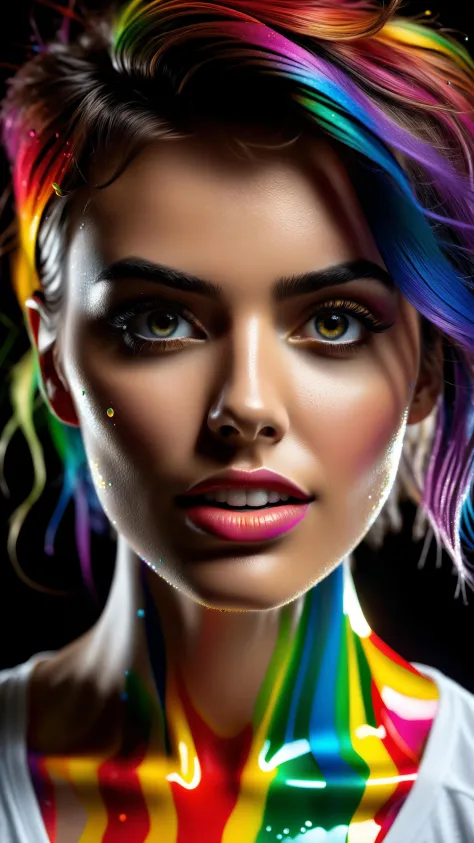 Positive: cinematic photo crazy insane, high energy, magic, hyper realistic, detailed and realistic portrait of a woman, round e...