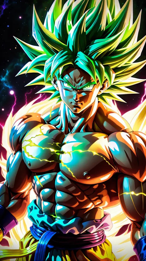 (現実的 photo of Broly) the 伝説のスーパーサイヤ人 with 緑の髪, 現実的 photo, (ブロリーコスプレ生写真), 伝説のスーパーサイヤ人, ドラゴンボール超 ブロリー, ブロリー超サイヤ人の変身, 怒りモードのブロリー, (Goku 超本能, ベジータ ウルトラエゴ), ((緑の髪, 全身)), 超本能, dbz スタイル, JJBAスタイル, デスノートスタイル, ultra 詳細 artistic abstract photography of super sayan god, 詳細 captivating eyes, 非対称の, ねばねばした液体の髪, 色が爆発する, 屈折性の高い皮膚, デジタルペインティング, カラフル, ボリューム照明, 8K, シリル・ロランド, Artgerm 著, アートステーションでトレンド, 16K解像度, 高解像度, 詳細, 現実的, 8K uhd, 高品質, ドラゴンボール超スタイル, 宇宙体, ヴェイパーウェイヴスタイル, (体中に超サイヤ人オーラ), hyper 現実的