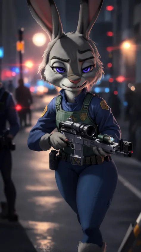 <lora:JudyHopps_v1:0.8> JudyHopps, 1girl, zootopia, police uniform, angry, focused, <lora:BetterGuns-V1:0.8> holding gun, aiming, BREAK,
 at corner, urban, street, night, full moon,, masterpiece, best quality, extremely detailed, highly quality, 4k, sharp focus, professional, sharp focus, award winning, cinematic lighting, octane render, unreal engine, volumetrics dtx, Wallpaper,