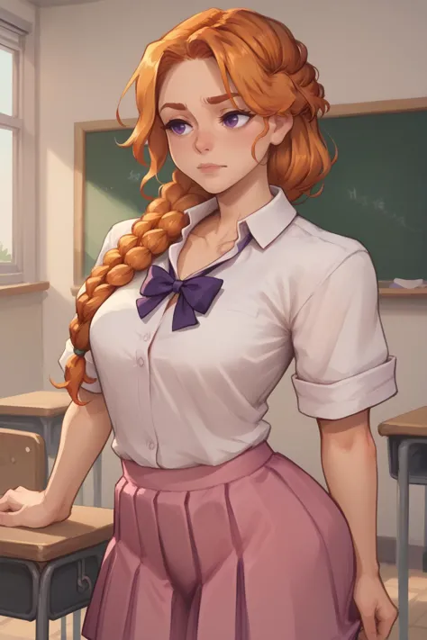 anime girl with long red hair in a school uniform