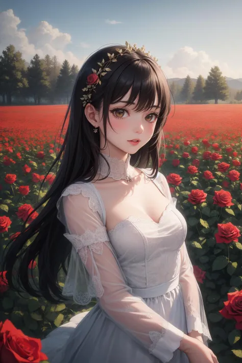 (masterpiece, best quality), field of roses, 1girl