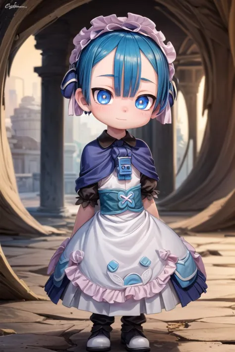 a cartoon character of a girl in a dress and a blue hair