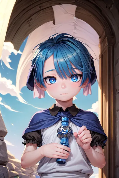 a close up of a person with blue hair and a tie