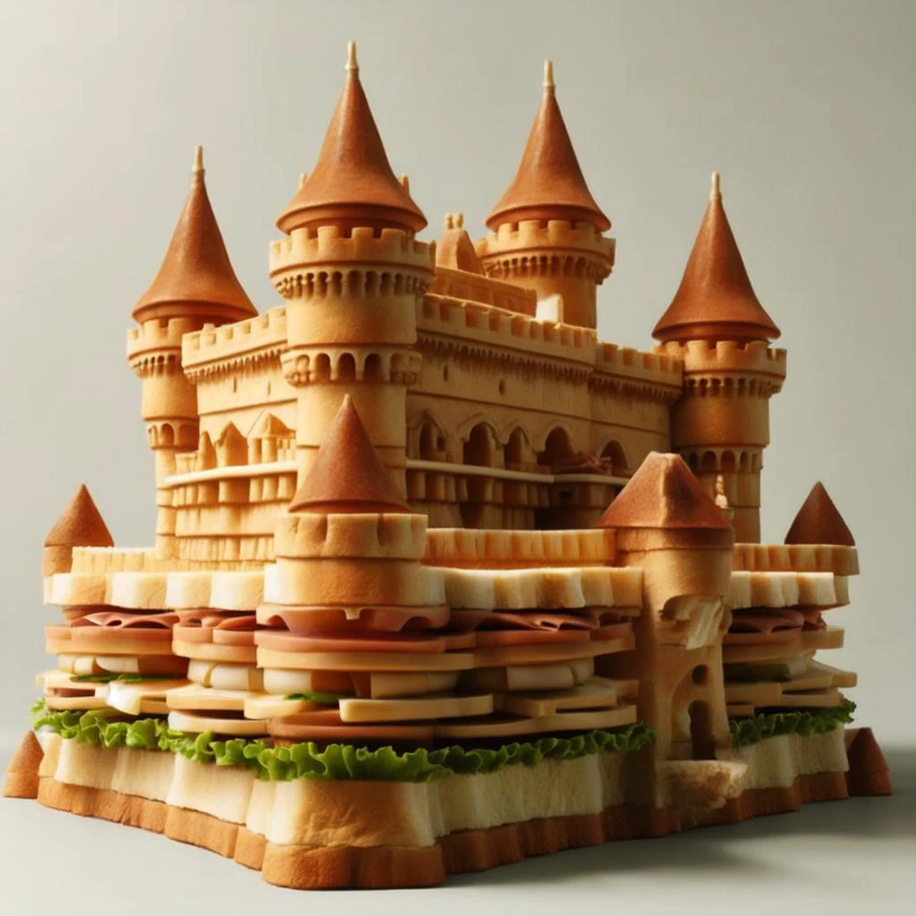 A close up of a sandwich with a castle on top of it - SeaArt AI