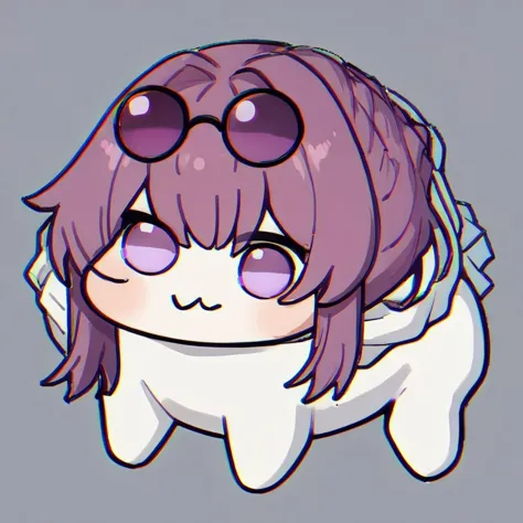 anime girl with purple hair and sunglasses on her head