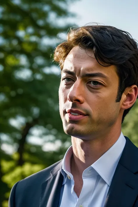 arafed man in a suit and tie looking off to the side