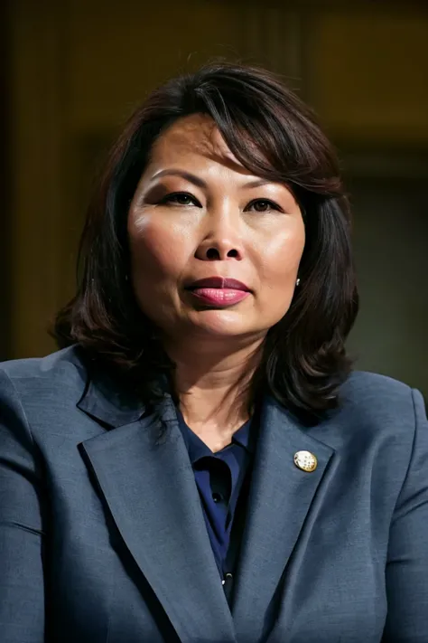 a close up of a woman in a suit and tie sitting in a chair