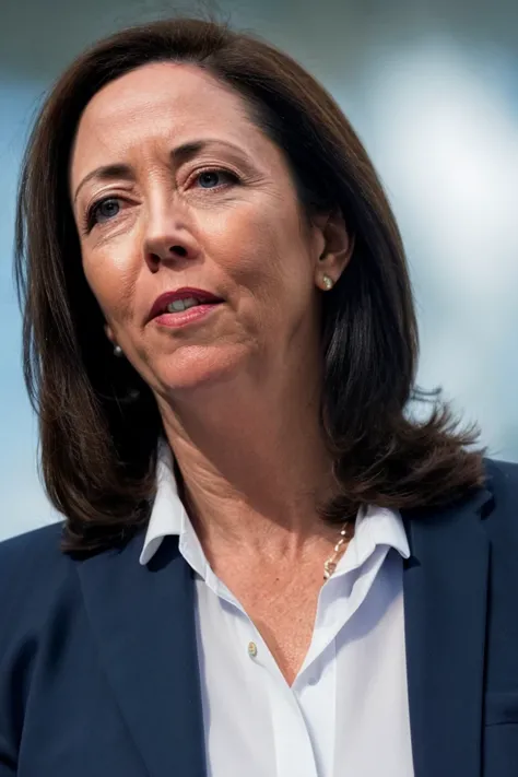 a close up of a woman in a suit and white shirt