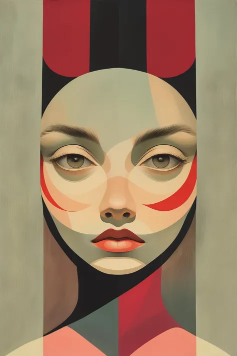 masterpiece,best quality,<lora:tbh101-:1>,patten,style of Tomma Abts,illustration,portrait, 1girl