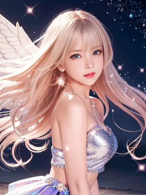 ((magical girl)), ((gorgeous starry sky background)), ((ultra-detailed)), ((cinematic lighting)), dynamic angle, floating, finely detailed, (glitter:1.2), (sparkle:1.2), (shine:1.2), classic, (best quality), (masterpiece:1.2), (solo), beautiful detailed face, (cute face:1.3), colorful hair, (long hair:1.2), (floating hair:1.2), (magical girl outfit), detailed outfit, (sparkling wand:1.3), (magical effects:1.3), (flowing skirt:1.2), (cute boots:1.1), (transparent fabric:1.1), (twinkle:1.2), (glow:1.2), (radiance:1.2), (flicker:1.2), (dazzle:1.2),(Oil highlights),[wet with oil:0.3],reflection,symmetrical,photographed with a Sony a9 II Mirrorless Camera, by Laurence Demaison,High detail RAW color photo professional close photograph, [:(highly detail face: 1.2):0.1], natural lighting, hard focus, film grain,pore,tindal effect,lens flare,shade, bloom, backlighting, depth of field,
[:(highly detail face: 1.2):0.1], (PureErosFace_V1:0.4), (realistic, photo-realistic:1.37), physically-based rendering, <lora:koreanDollLikeness_v10:0.1>,incredibly detailed body,