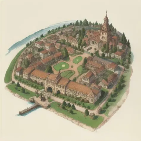 an aerial view of a large building with a clock tower