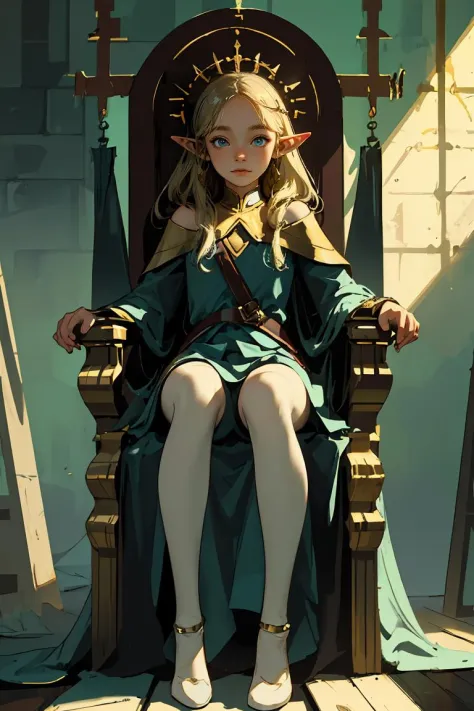 (best quality, masterpiece), 1girl, elf, looking at viewer, throne,