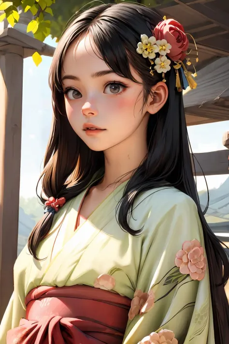 (best quality, masterpiece), 1girl, kimono, hair ornament,