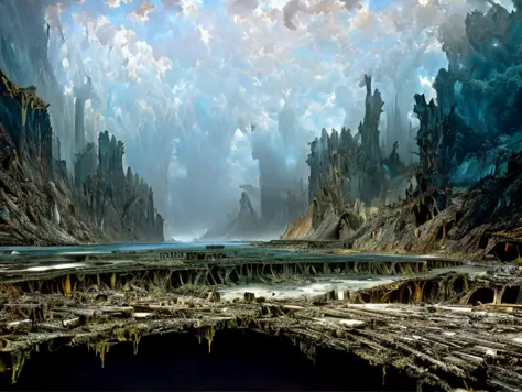 epic, hyperdetailed 3d matte painting, cinemascope panoramic, awe inspiring, colossal, landscape, ((Jesus said, If the flesh cam...
