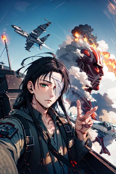 <lora:yomama_fighter_jet_pilot_selfie_v2-10:0.85>yomama_fighter_jet_pilot_selfie_v2, 1boy, explosion on ground, huge explosion i...