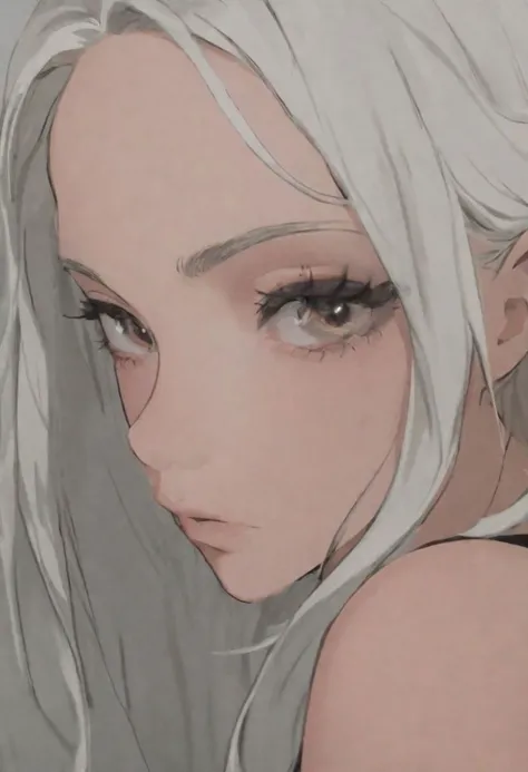 anime girl with white hair and black top looking at camera