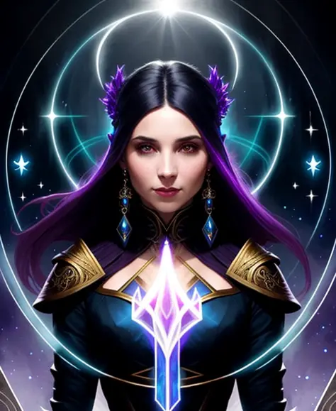 a beautiful cinematic female Necromancer Sorceress, galatic shamen with Quantum energy fantasy, fantasy magic, undercut hairstyl...