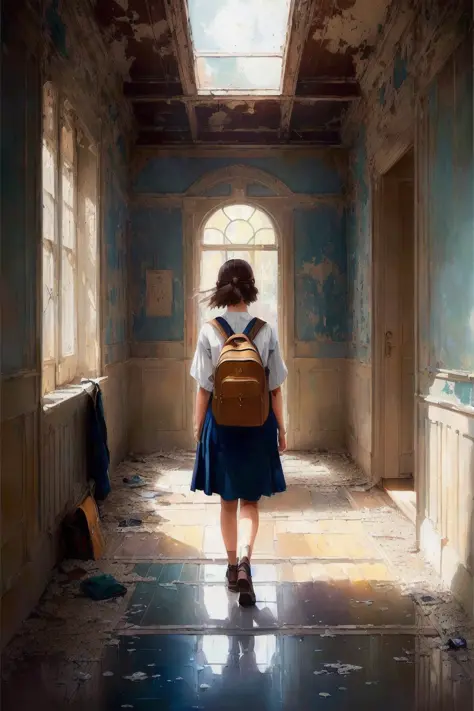 modelshoot style, school bag, (extremely detailed CG unity 8k wallpaper), (full shot body photo of the most beautiful artwork in...