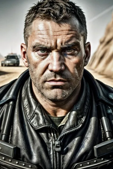 masterpiece, high quality, photo trending on Unsplash,  portrait of a mad max police officer, <lora:Clothing - Sexy Police Offic...