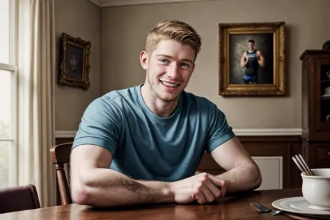 there is a man sitting at a table with a cup of coffee