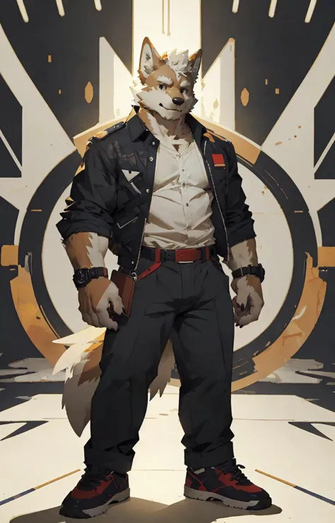 a close up of a person in a suit and a fox mask